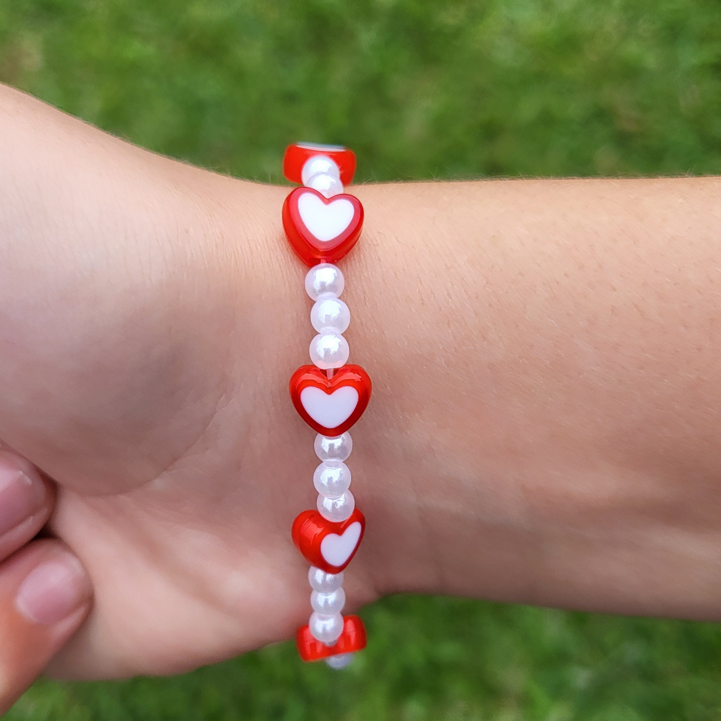 Pearly Hearts Bracelet In Red